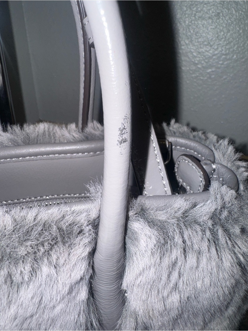 kate spade super rare Gray Faux Fur Satchel with crossbody strap (hard to find) - Picture 8 of 8